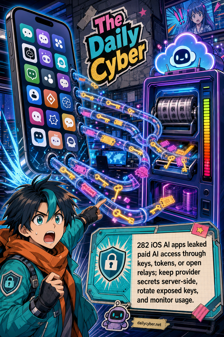 Researchers found 282 iOS AI apps exposing paid LLM access through plaintext keys, replayable tokens, or open relays. Developers should keep provider secrets server-side, rotate exposed keys, and monitor usage for abuse.